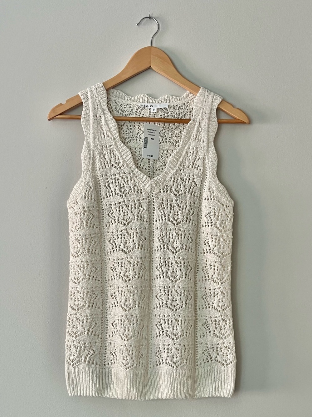 Cleo Crochet Open Knit Sleeveless Sweater Tank Cream XS NWT